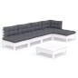 vidaXL 6-tlg. Garten-Lounge-Set mit Kissen Weiß Kiefernholz vidaXL 6-tlg. Garten-Lounge-Set mit Kissen Weiß Kiefernholz