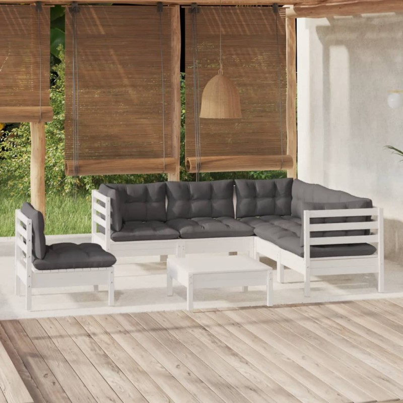 vidaXL 6-tlg. Garten-Lounge-Set mit Kissen Weiß Kiefernholz vidaXL 6-tlg. Garten-Lounge-Set mit Kissen Weiß Kiefernholz