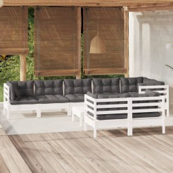 vidaXL 9-tlg. Garten-Lounge-Set mit Kissen Weiß Kiefer Massivholz