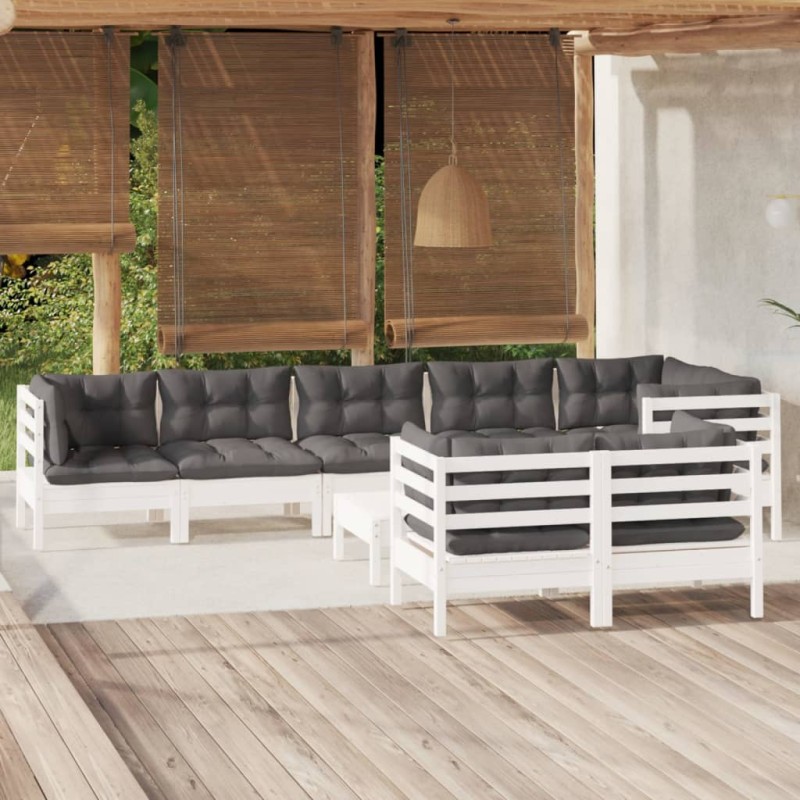 vidaXL 9-tlg. Garten-Lounge-Set mit Kissen Weiß Kiefer Massivholz vidaXL 9-tlg. Garten-Lounge-Set mit Kissen Weiß Kiefer Massivholz