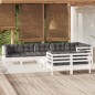 vidaXL 9-tlg. Garten-Lounge-Set mit Kissen Weiß Kiefer Massivholz vidaXL 9-tlg. Garten-Lounge-Set mit Kissen Weiß Kiefer Massivholz
