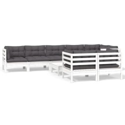 vidaXL 9-tlg. Garten-Lounge-Set mit Kissen Weiß Kiefer Massivholz