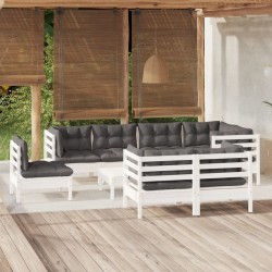 vidaXL 9-tlg. Garten-Lounge-Set mit Kissen Weiß Kiefer Massivholz