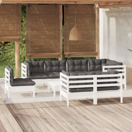 vidaXL 9-tlg. Garten-Lounge-Set mit Kissen Weiß Kiefer Massivholz