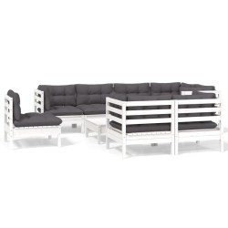 vidaXL 9-tlg. Garten-Lounge-Set mit Kissen Weiß Kiefer Massivholz