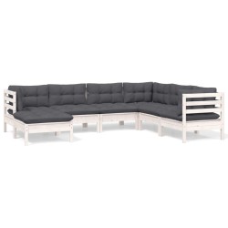 vidaXL 7-tlg. Garten-Lounge-Set mit Kissen Weiß Kiefer Massivholz