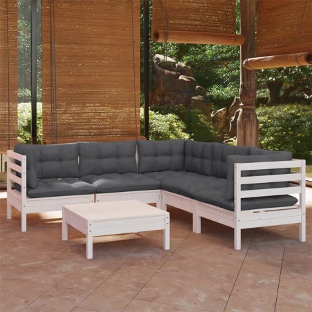 vidaXL 6-tlg. Garten-Lounge-Set mit Kissen Weiß Kiefer Massivholz