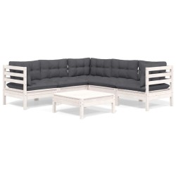 vidaXL 6-tlg. Garten-Lounge-Set mit Kissen Weiß Kiefer Massivholz