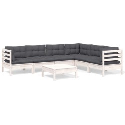 vidaXL 7-tlg. Garten-Lounge-Set mit Kissen Weiß Kiefer Massivholz