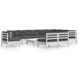 vidaXL 11-tlg. Garten-Lounge-Set mit Kissen Weiß Kiefer Massivholz