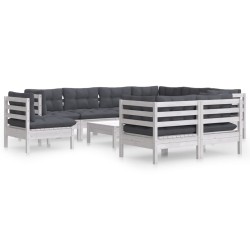 vidaXL 10-tlg. Garten-Lounge-Set mit Kissen Weiß Kiefer Massivholz