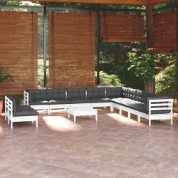 vidaXL 12-tlg. Garten-Lounge-Set mit Kissen Weiß Massivholz Kiefer
