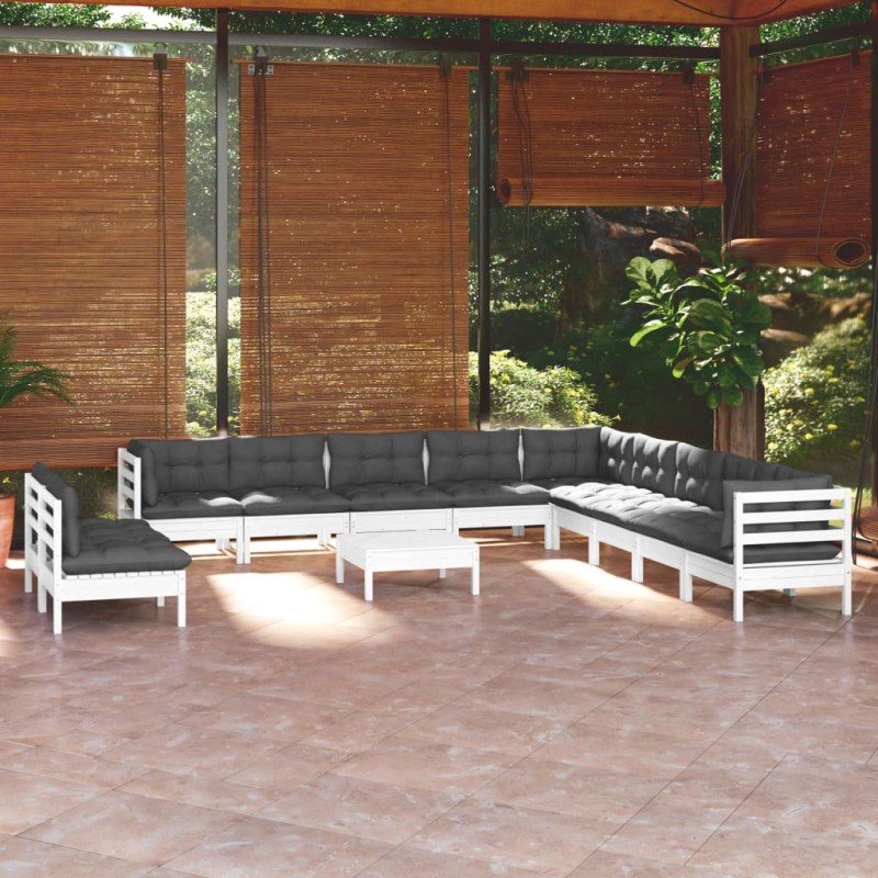 vidaXL 12-tlg. Garten-Lounge-Set mit Kissen Weiß Massivholz Kiefer vidaXL 12-tlg. Garten-Lounge-Set mit Kissen Weiß Massivholz Kiefer