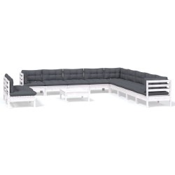 vidaXL 12-tlg. Garten-Lounge-Set mit Kissen Weiß Massivholz Kiefer