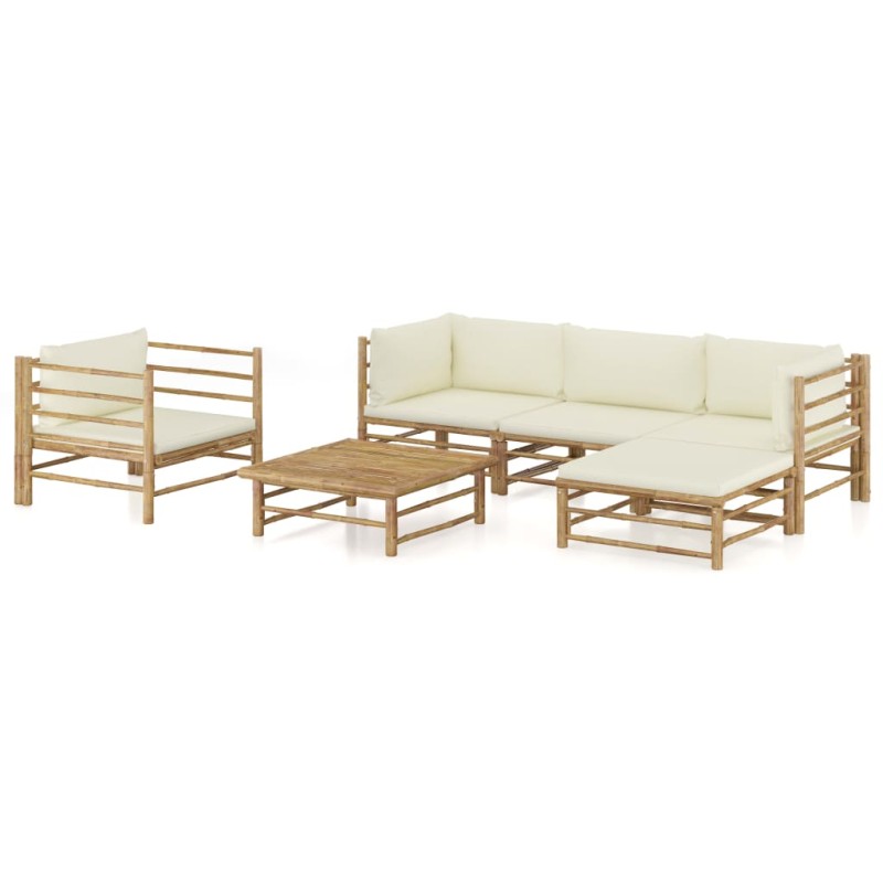 6-tlg. Garten-Lounge-Set mit Cremeweißen Kissen Bambus 6-tlg. Garten-Lounge-Set mit Cremeweißen Kissen Bambus