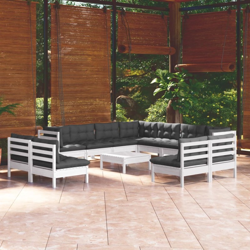 vidaXL 12-tlg. Garten-Lounge-Set mit Kissen Weiß Massivholz Kiefer vidaXL 12-tlg. Garten-Lounge-Set mit Kissen Weiß Massivholz Kiefer