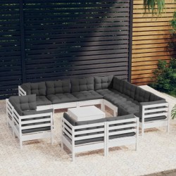vidaXL 12-tlg. Garten-Lounge-Set mit Kissen Weiß Massivholz Kiefer