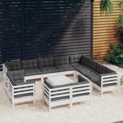 vidaXL 13-tlg. Garten-Lounge-Set mit Kissen Weiß Massivholz Kiefer
