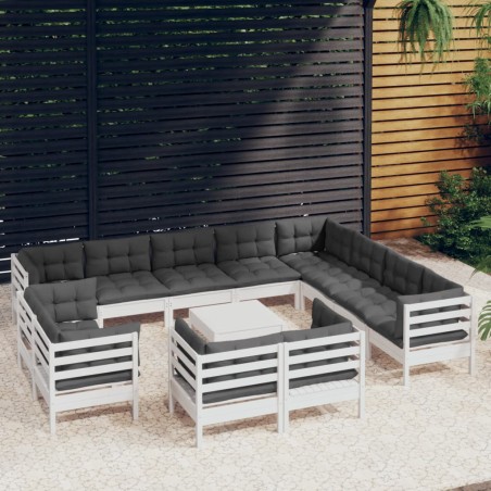 vidaXL 13-tlg. Garten-Lounge-Set mit Kissen Weiß Massivholz Kiefer