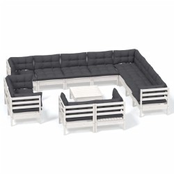 vidaXL 13-tlg. Garten-Lounge-Set mit Kissen Weiß Massivholz Kiefer