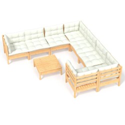 vidaXL 9-tlg. Garten-Lounge-Set mit Creme Kissen Kiefernholz