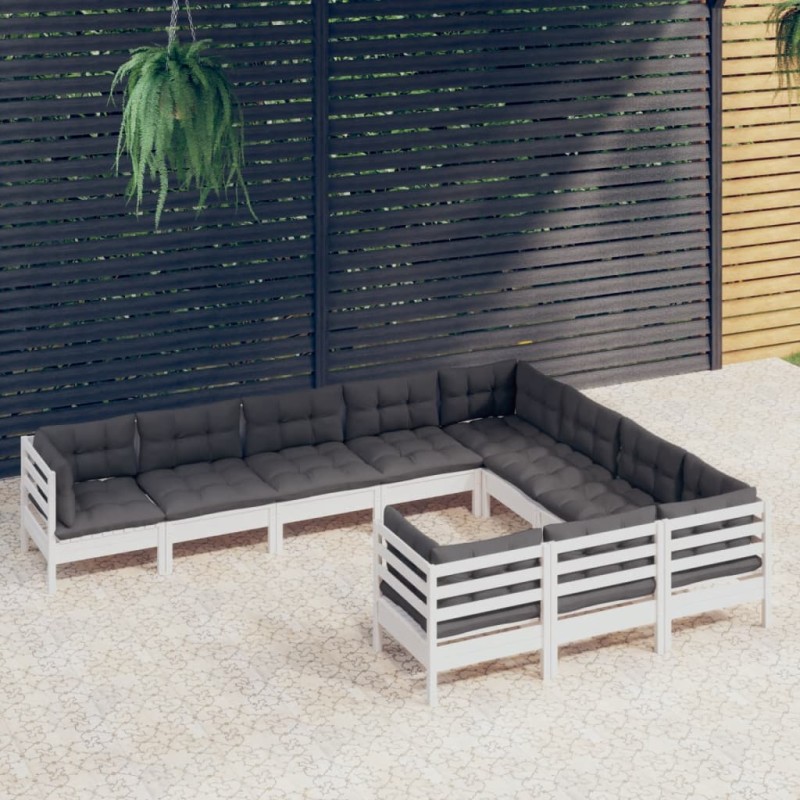 vidaXL 10-tlg. Garten-Lounge-Set mit Kissen Weiß Kiefernholz vidaXL 10-tlg. Garten-Lounge-Set mit Kissen Weiß Kiefernholz