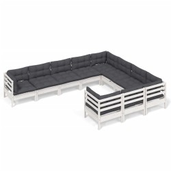 vidaXL 10-tlg. Garten-Lounge-Set mit Kissen Weiß Kiefernholz