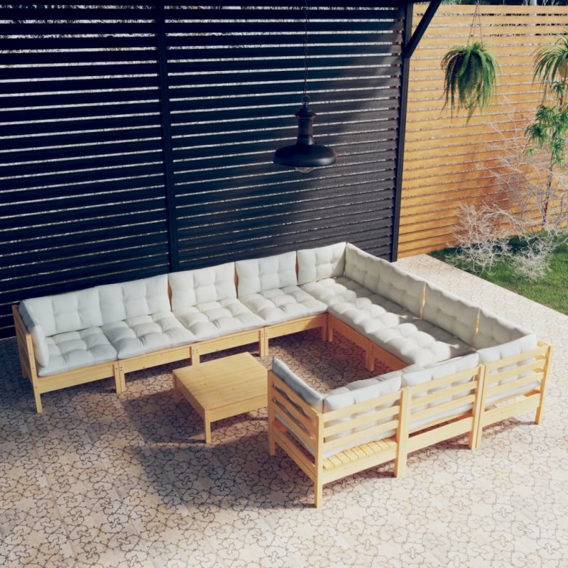 vidaXL 11-tlg. Garten-Lounge-Set mit Creme Kissen Kiefernholz vidaXL 11-tlg. Garten-Lounge-Set mit Creme Kissen Kiefernholz