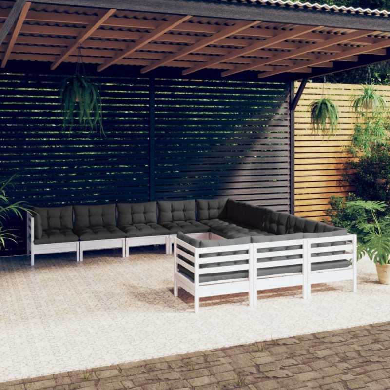 vidaXL 11-tlg. Garten-Lounge-Set mit Kissen Weiß Kiefernholz vidaXL 11-tlg. Garten-Lounge-Set mit Kissen Weiß Kiefernholz