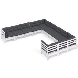 vidaXL 11-tlg. Garten-Lounge-Set mit Kissen Weiß Kiefernholz