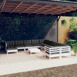 vidaXL 12-tlg. Garten-Lounge-Set mit Kissen Weiß Kiefernholz