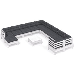 vidaXL 12-tlg. Garten-Lounge-Set mit Kissen Weiß Kiefernholz
