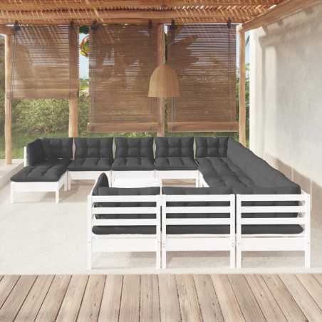 vidaXL 13-tlg. Garten-Lounge-Set mit Kissen Weiß Kiefernholz