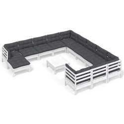 vidaXL 13-tlg. Garten-Lounge-Set mit Kissen Weiß Kiefernholz