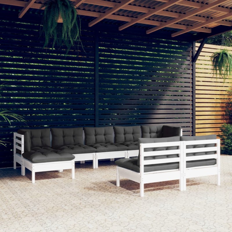 vidaXL 9-tlg. Garten-Lounge-Set mit Kissen Weiß Kiefernholz vidaXL 9-tlg. Garten-Lounge-Set mit Kissen Weiß Kiefernholz