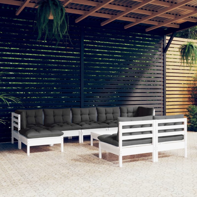 vidaXL 10-tlg. Garten-Lounge-Set mit Kissen Weiß Kiefernholz vidaXL 10-tlg. Garten-Lounge-Set mit Kissen Weiß Kiefernholz