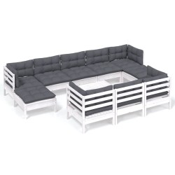 vidaXL 11-tlg. Garten-Lounge-Set mit Kissen Weiß Kiefer Massivholz