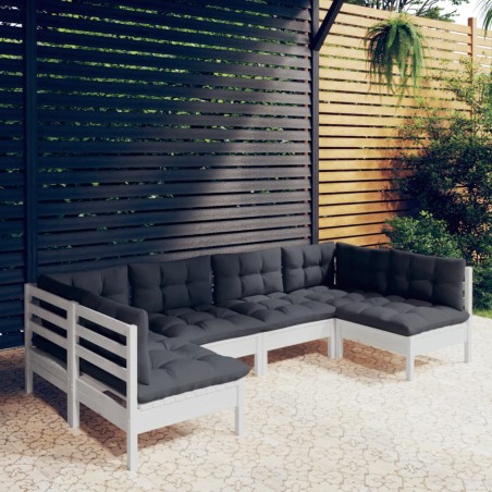 vidaXL 6-tlg. Garten-Lounge-Set mit Kissen Weiß Kiefer Massivholz