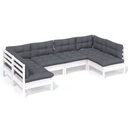vidaXL 6-tlg. Garten-Lounge-Set mit Kissen Weiß Kiefer Massivholz