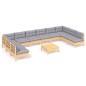 vidaXL 11-tlg. Garten-Lounge-Set mit Grauen Kissen Kiefer Massivholz vidaXL 11-tlg. Garten-Lounge-Set mit Grauen Kissen Kiefer Massivholz
