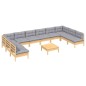 vidaXL 11-tlg. Garten-Lounge-Set mit Grauen Kissen Kiefer Massivholz vidaXL 11-tlg. Garten-Lounge-Set mit Grauen Kissen Kiefer Massivholz
