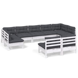 vidaXL 9-tlg. Garten-Lounge-Set mit Kissen Weiß Kiefer Massivholz
