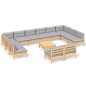 vidaXL 13-tlg. Garten-Lounge-Set mit Grauen Kissen Kiefer Massivholz vidaXL 13-tlg. Garten-Lounge-Set mit Grauen Kissen Kiefer Massivholz