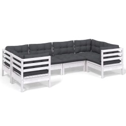 vidaXL 6-tlg. Garten-Lounge-Set mit Kissen Weiß Kiefernholz