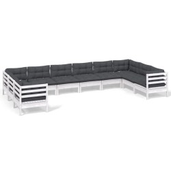 vidaXL 10-tlg. Garten-Lounge-Set mit Kissen Weiß Kiefernholz