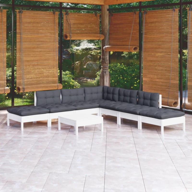 vidaXL 8-tlg. Garten-Lounge-Set mit Kissen Weiß Kiefernholz vidaXL 8-tlg. Garten-Lounge-Set mit Kissen Weiß Kiefernholz
