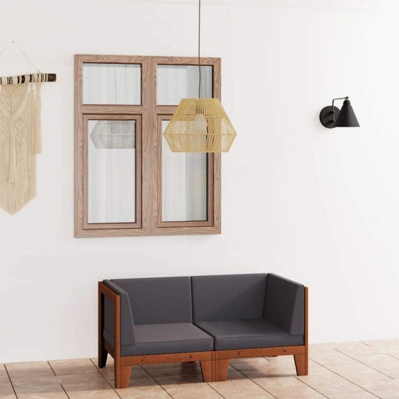 2-Sitzer-Sofa mit Dunkelgrauen Kissen Akazie Massivholz 2-Sitzer-Sofa mit Dunkelgrauen Kissen Akazie Massivholz