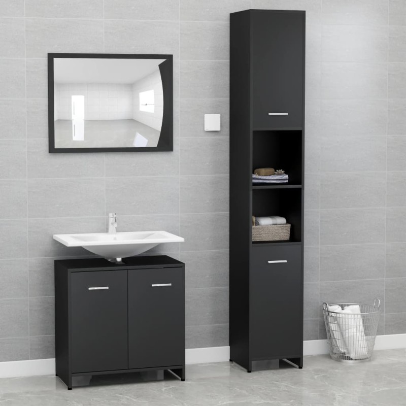 vidaXL 3-tlg. Badmöbel-Set Schwarz Holzwerkstoff vidaXL 3-tlg. Badmöbel-Set Schwarz Holzwerkstoff