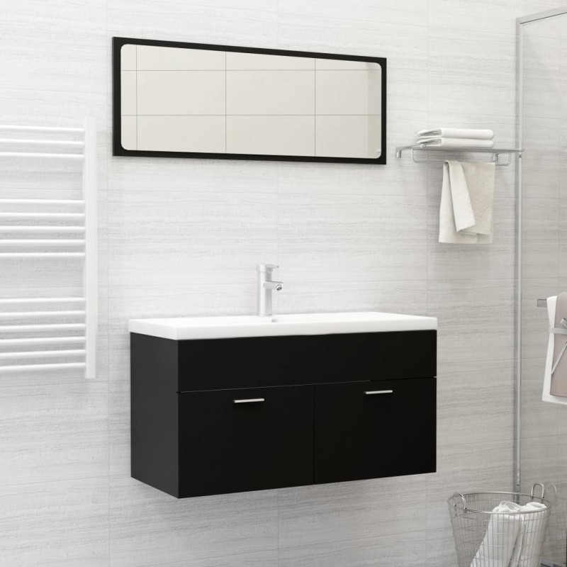 vidaXL Badmöbel-Set Schwarz Holzwerkstoff vidaXL Badmöbel-Set Schwarz Holzwerkstoff
