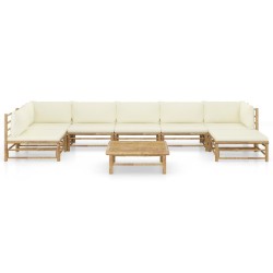 vidaXL 8-tlg. Garten-Lounge-Set mit Cremeweißen Kissen Bambus